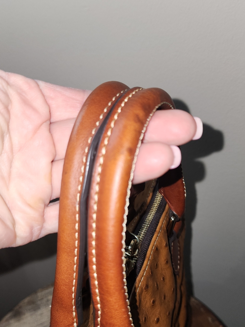Dooney & Bourke Tan Brown Ostrich Embossed Satchel Purse Project - Picture 9 of 13